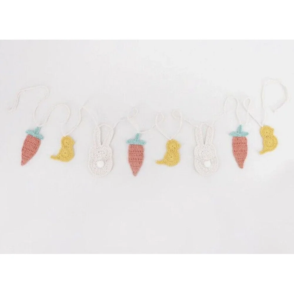 Spritz Easter Crocheted Garland 72” Bunny Carrot Chick 2022 Macrame 6ft